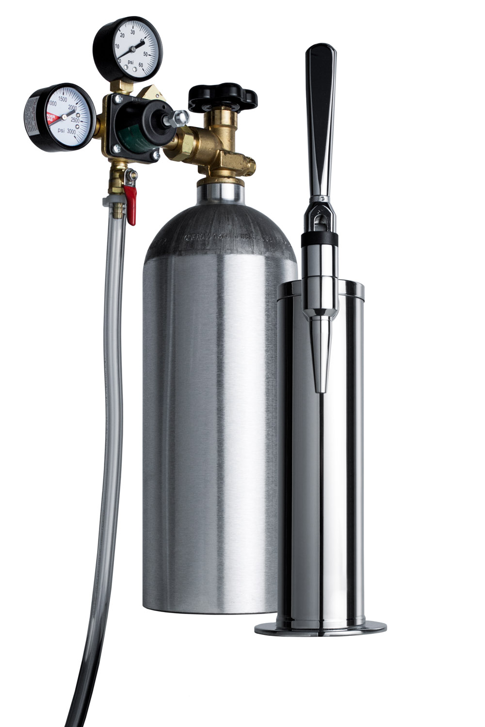 Nitro coffee dispenser in black, with a complete stainless steel stout style tap kit and nitrogen tank included